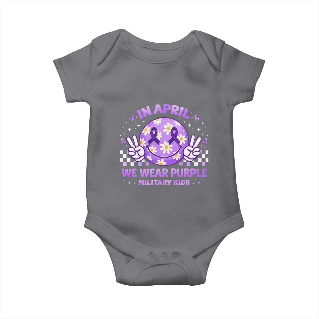 Proud Military Kids Baby Onesie Groovy Smile Face In April We Wear Purple Military Child Month