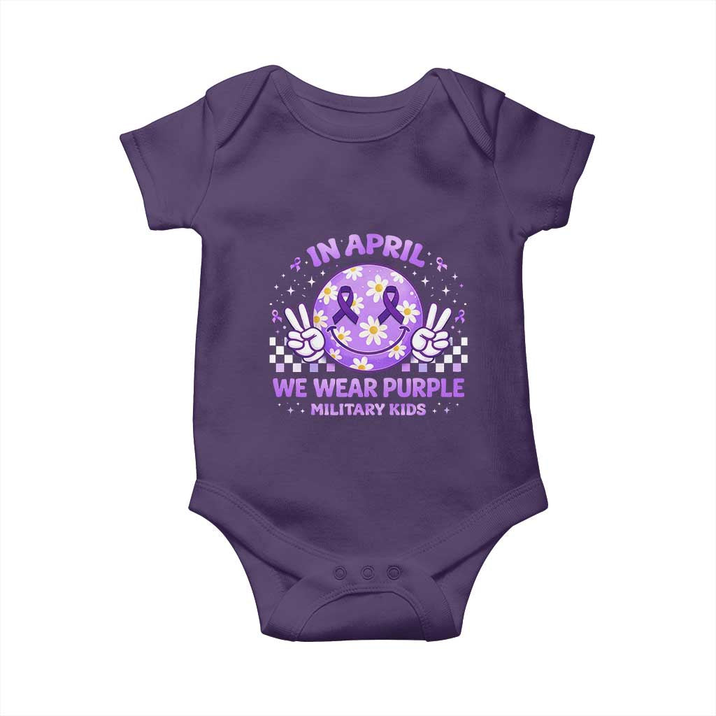 Proud Military Kids Baby Onesie Groovy Smile Face In April We Wear Purple Military Child Month