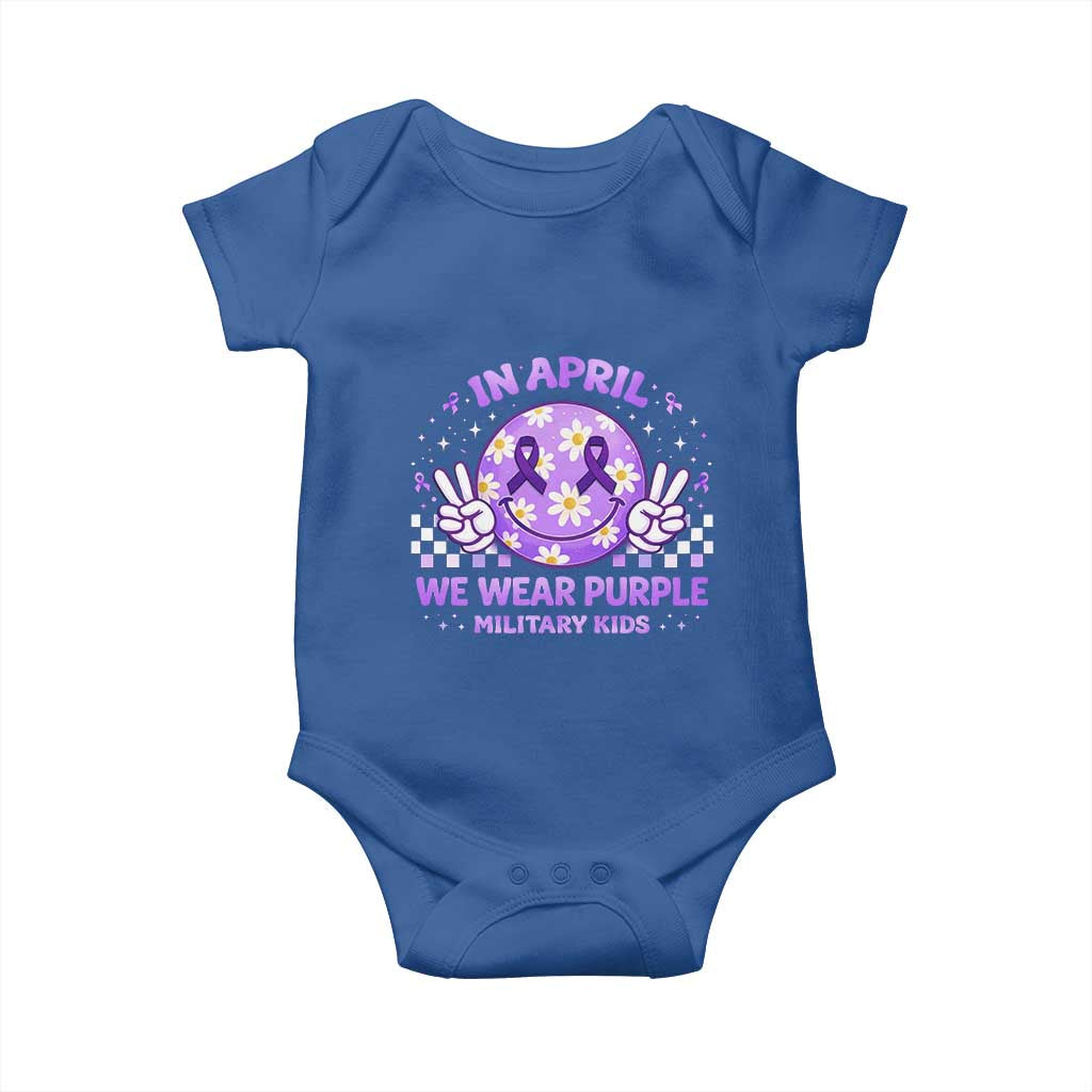 Proud Military Kids Baby Onesie Groovy Smile Face In April We Wear Purple Military Child Month