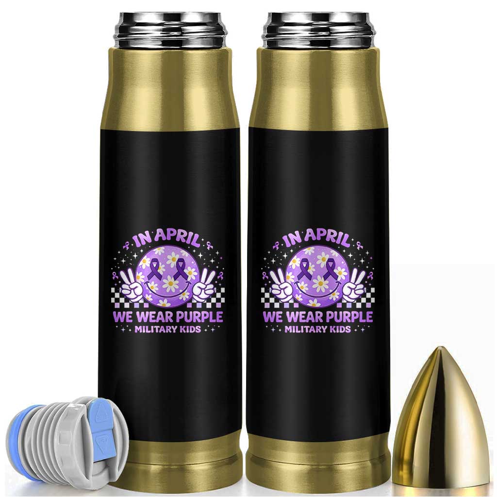 Proud Military Kids Bullet Tumbler Groovy Smile Face In April We Wear Purple Military Child Month