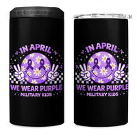 Proud Military Kids 4 in 1 Can Cooler Tumbler Groovy Smile Face In April We Wear Purple Military Child Month