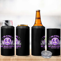 Proud Military Kids 4 in 1 Can Cooler Tumbler Groovy Smile Face In April We Wear Purple Military Child Month