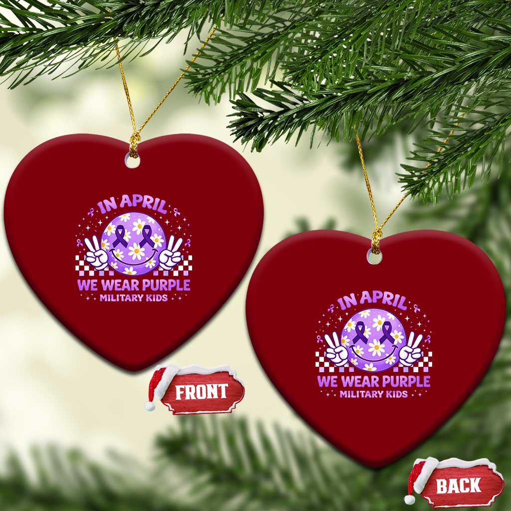 Proud Military Kids Ceramic Ornament Groovy Smile Face In April We Wear Purple Military Child Month