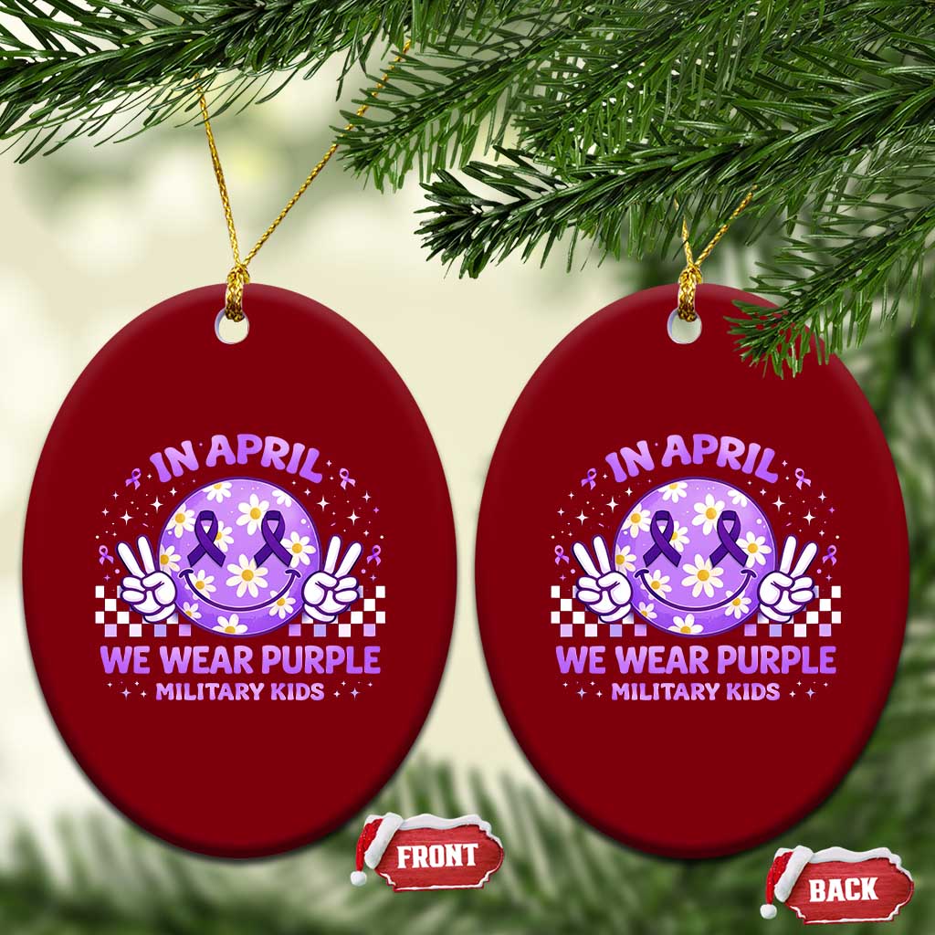 Proud Military Kids Ceramic Ornament Groovy Smile Face In April We Wear Purple Military Child Month