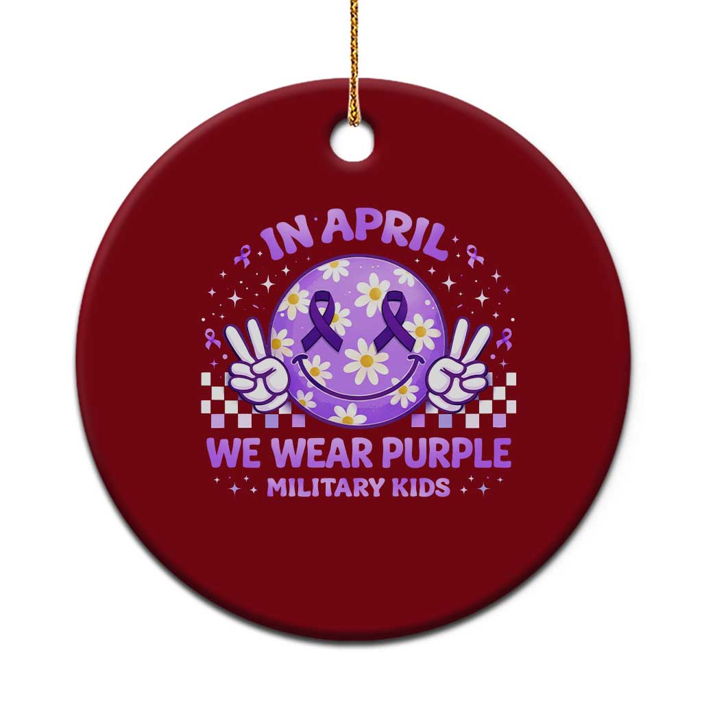 Proud Military Kids Ceramic Ornament Groovy Smile Face In April We Wear Purple Military Child Month