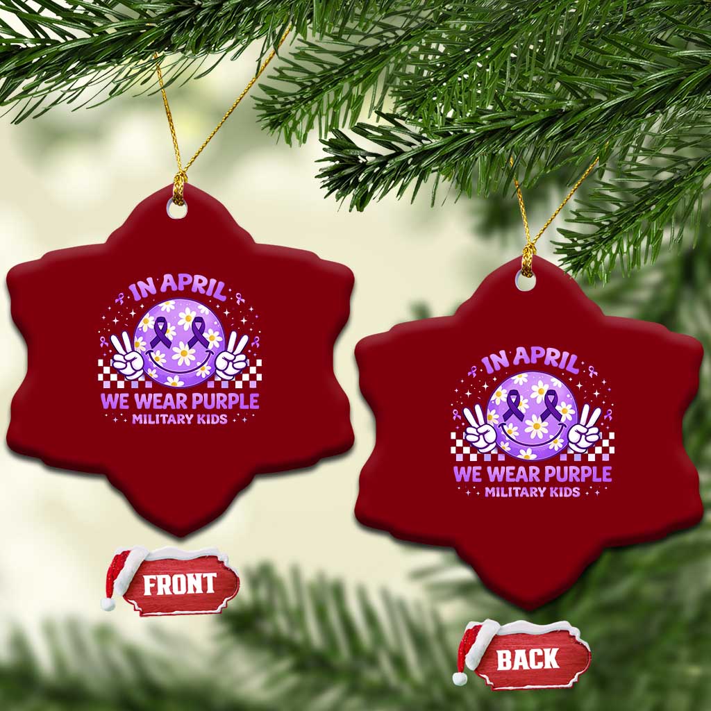 Proud Military Kids Ceramic Ornament Groovy Smile Face In April We Wear Purple Military Child Month