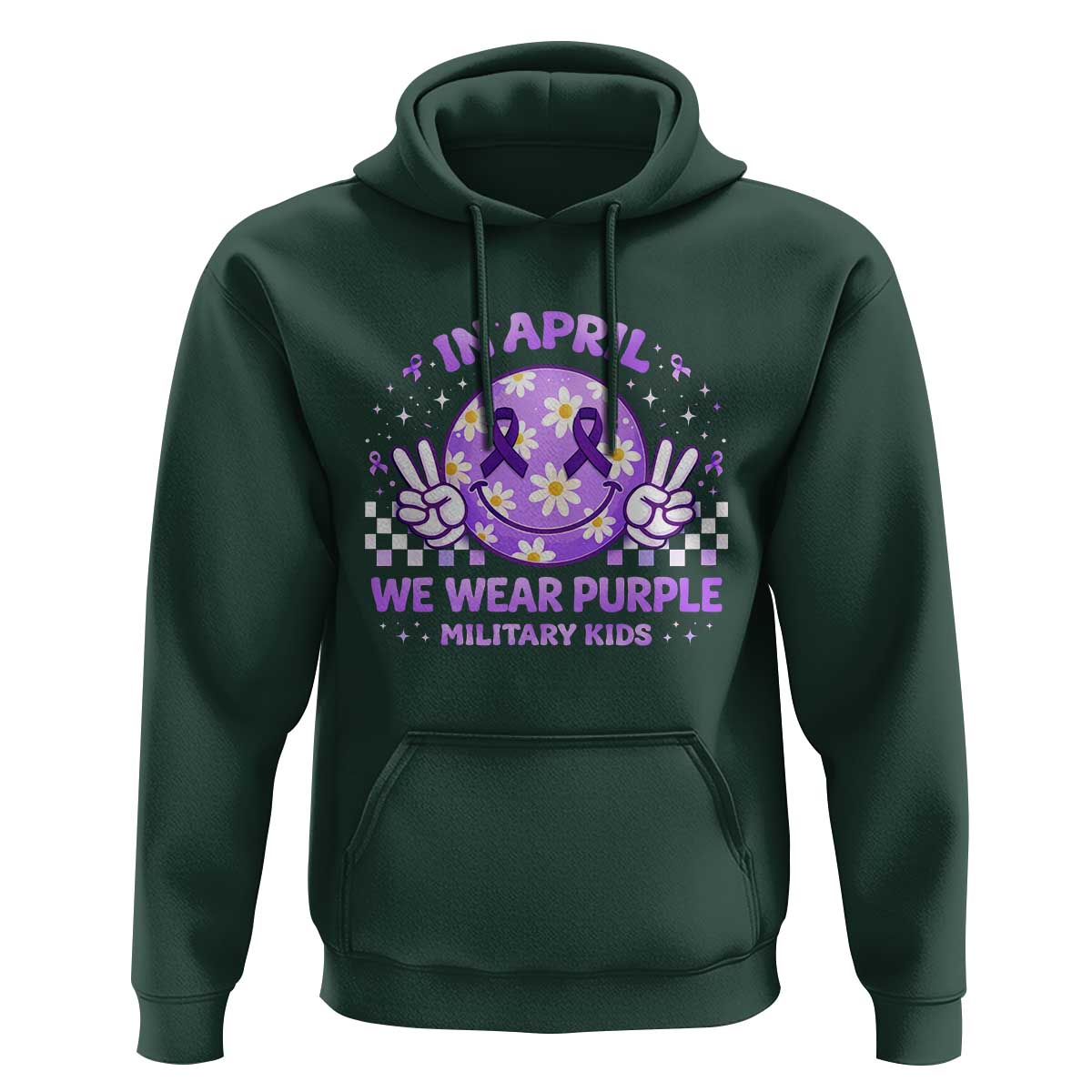 Proud Military Kids Hoodie Groovy Smile Face In April We Wear Purple Military Child Month
