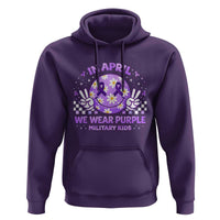 Proud Military Kids Hoodie Groovy Smile Face In April We Wear Purple Military Child Month