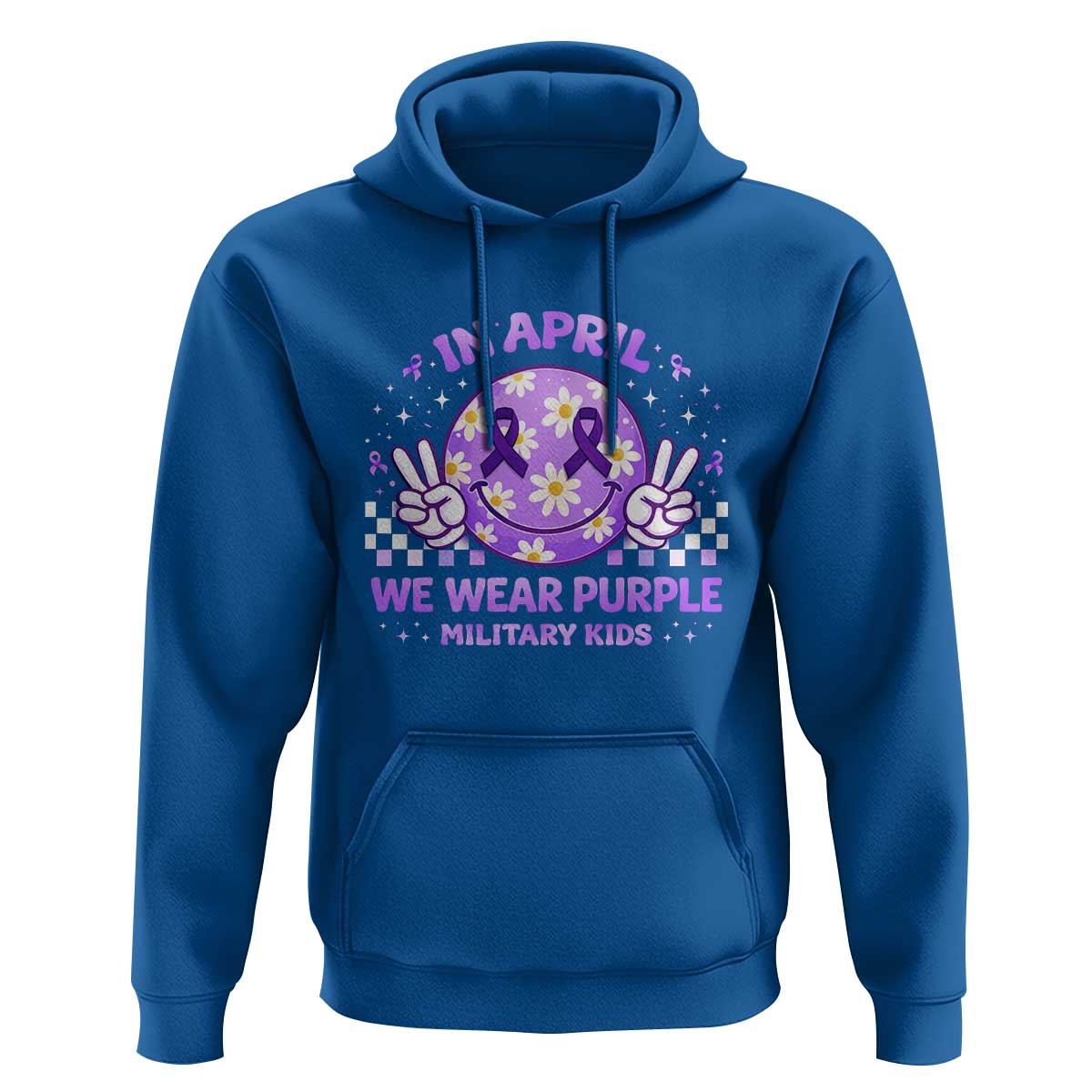 Proud Military Kids Hoodie Groovy Smile Face In April We Wear Purple Military Child Month