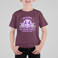 Proud Military Kids T Shirt For Kid Groovy Smile Face In April We Wear Purple Military Child Month