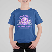 Proud Military Kids T Shirt For Kid Groovy Smile Face In April We Wear Purple Military Child Month