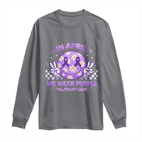 Proud Military Kids Long Sleeve Shirt Groovy Smile Face In April We Wear Purple Military Child Month