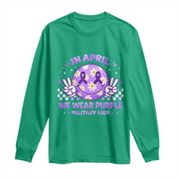Proud Military Kids Long Sleeve Shirt Groovy Smile Face In April We Wear Purple Military Child Month