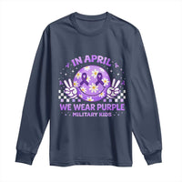 Proud Military Kids Long Sleeve Shirt Groovy Smile Face In April We Wear Purple Military Child Month
