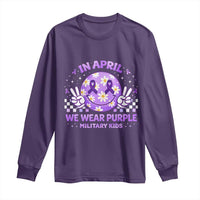Proud Military Kids Long Sleeve Shirt Groovy Smile Face In April We Wear Purple Military Child Month