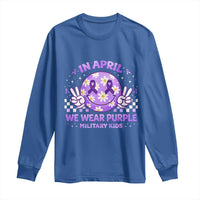 Proud Military Kids Long Sleeve Shirt Groovy Smile Face In April We Wear Purple Military Child Month