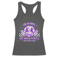 Proud Military Kids Racerback Tank Top Groovy Smile Face In April We Wear Purple Military Child Month