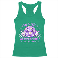 Proud Military Kids Racerback Tank Top Groovy Smile Face In April We Wear Purple Military Child Month