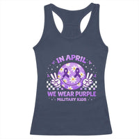 Proud Military Kids Racerback Tank Top Groovy Smile Face In April We Wear Purple Military Child Month