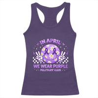 Proud Military Kids Racerback Tank Top Groovy Smile Face In April We Wear Purple Military Child Month