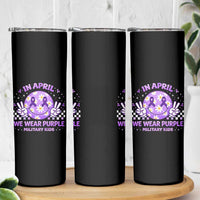 Proud Military Kids Skinny Tumbler Groovy Smile Face In April We Wear Purple Military Child Month