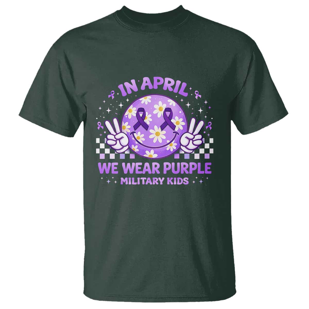 Proud Military Kids T Shirt Groovy Smile Face In April We Wear Purple Military Child Month