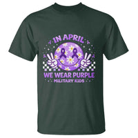 Proud Military Kids T Shirt Groovy Smile Face In April We Wear Purple Military Child Month