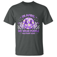 Proud Military Kids T Shirt Groovy Smile Face In April We Wear Purple Military Child Month