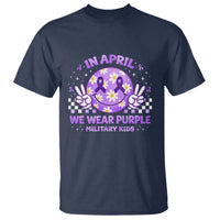 Proud Military Kids T Shirt Groovy Smile Face In April We Wear Purple Military Child Month