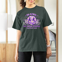 Proud Military Kids T Shirt For Women Groovy Smile Face In April We Wear Purple Military Child Month
