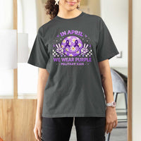 Proud Military Kids T Shirt For Women Groovy Smile Face In April We Wear Purple Military Child Month