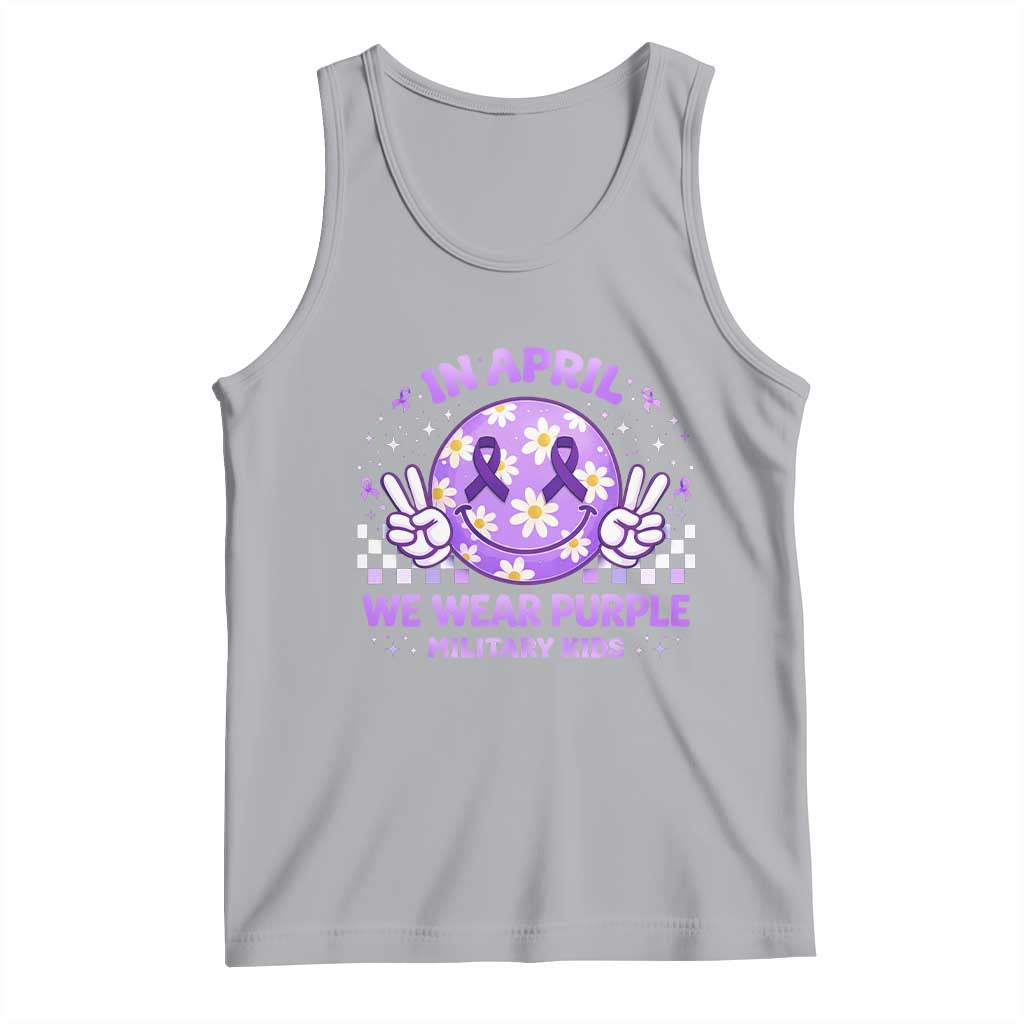 Proud Military Kids Tank Top Groovy Smile Face In April We Wear Purple Military Child Month