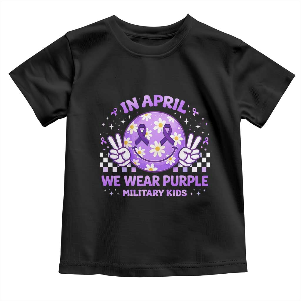 Proud Military Kids Toddler T Shirt Groovy Smile Face In April We Wear Purple Military Child Month