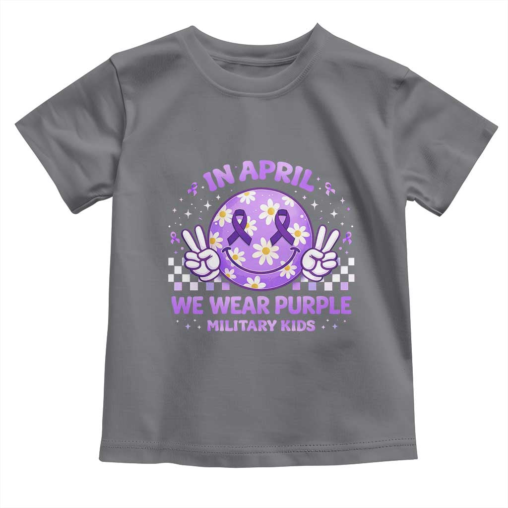 Proud Military Kids Toddler T Shirt Groovy Smile Face In April We Wear Purple Military Child Month