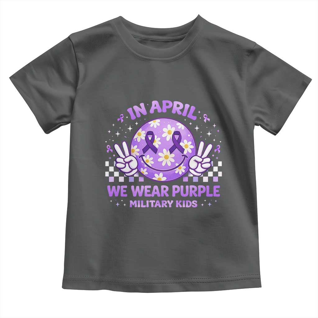 Proud Military Kids Toddler T Shirt Groovy Smile Face In April We Wear Purple Military Child Month
