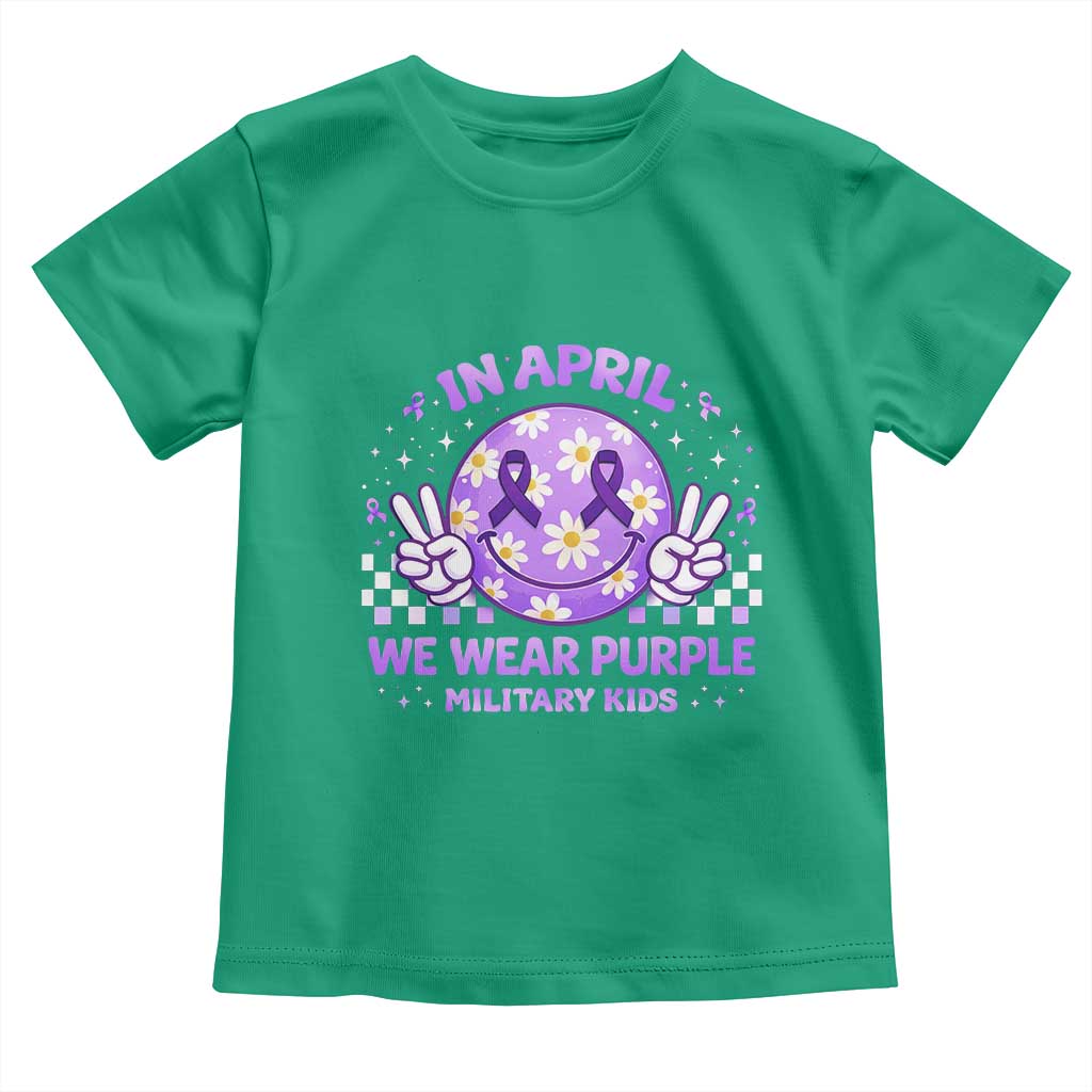Proud Military Kids Toddler T Shirt Groovy Smile Face In April We Wear Purple Military Child Month