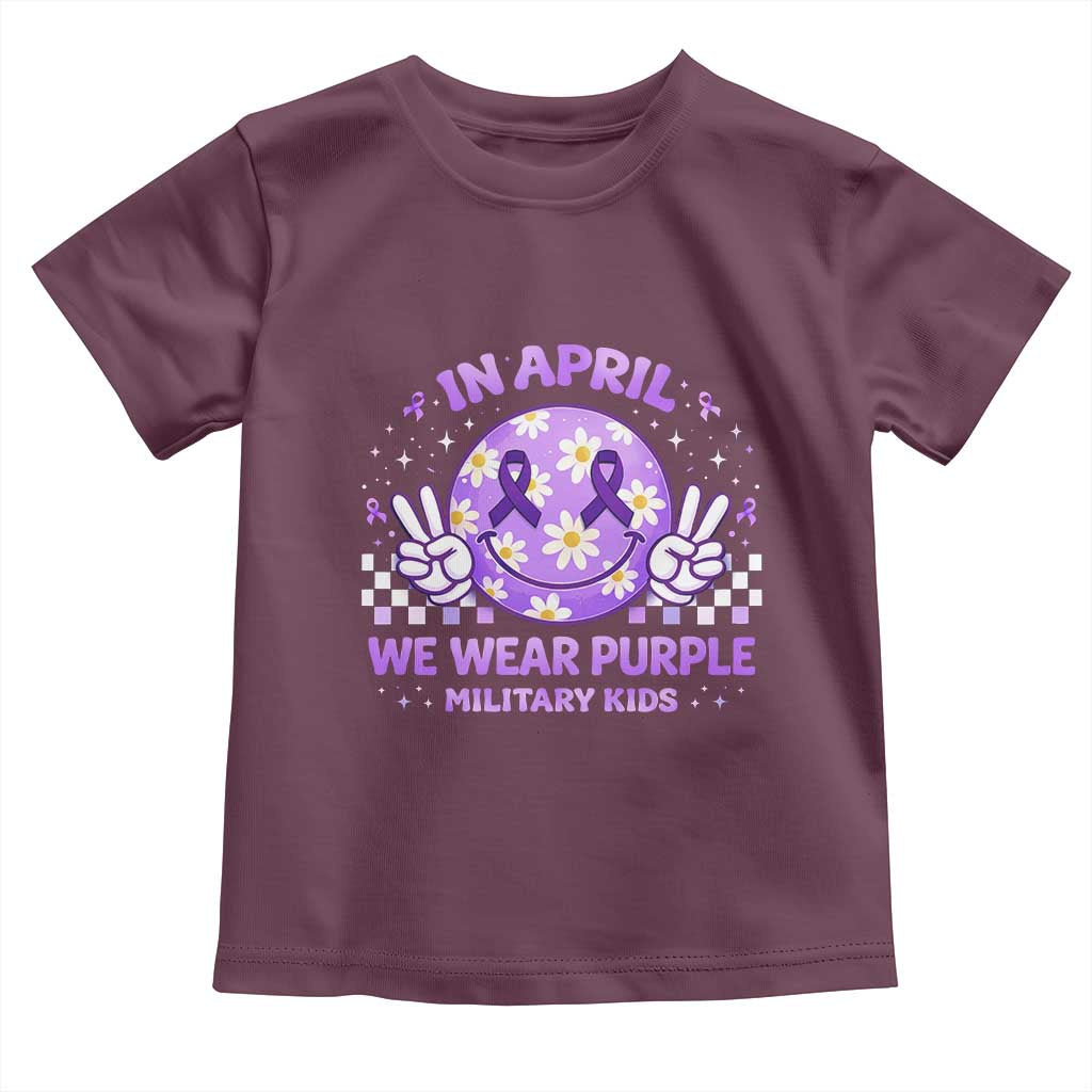 Proud Military Kids Toddler T Shirt Groovy Smile Face In April We Wear Purple Military Child Month