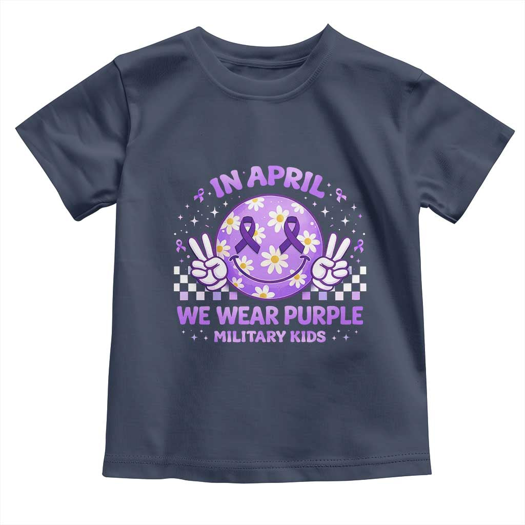 Proud Military Kids Toddler T Shirt Groovy Smile Face In April We Wear Purple Military Child Month