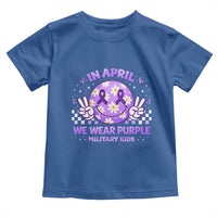 Proud Military Kids Toddler T Shirt Groovy Smile Face In April We Wear Purple Military Child Month