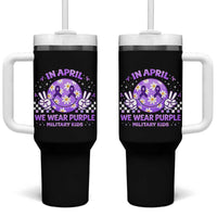 Proud Military Kids Tumbler With Handle Groovy Smile Face In April We Wear Purple Military Child Month