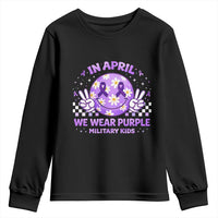 Proud Military Kids Youth Sweatshirt Groovy Smile Face In April We Wear Purple Military Child Month