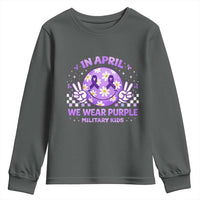Proud Military Kids Youth Sweatshirt Groovy Smile Face In April We Wear Purple Military Child Month