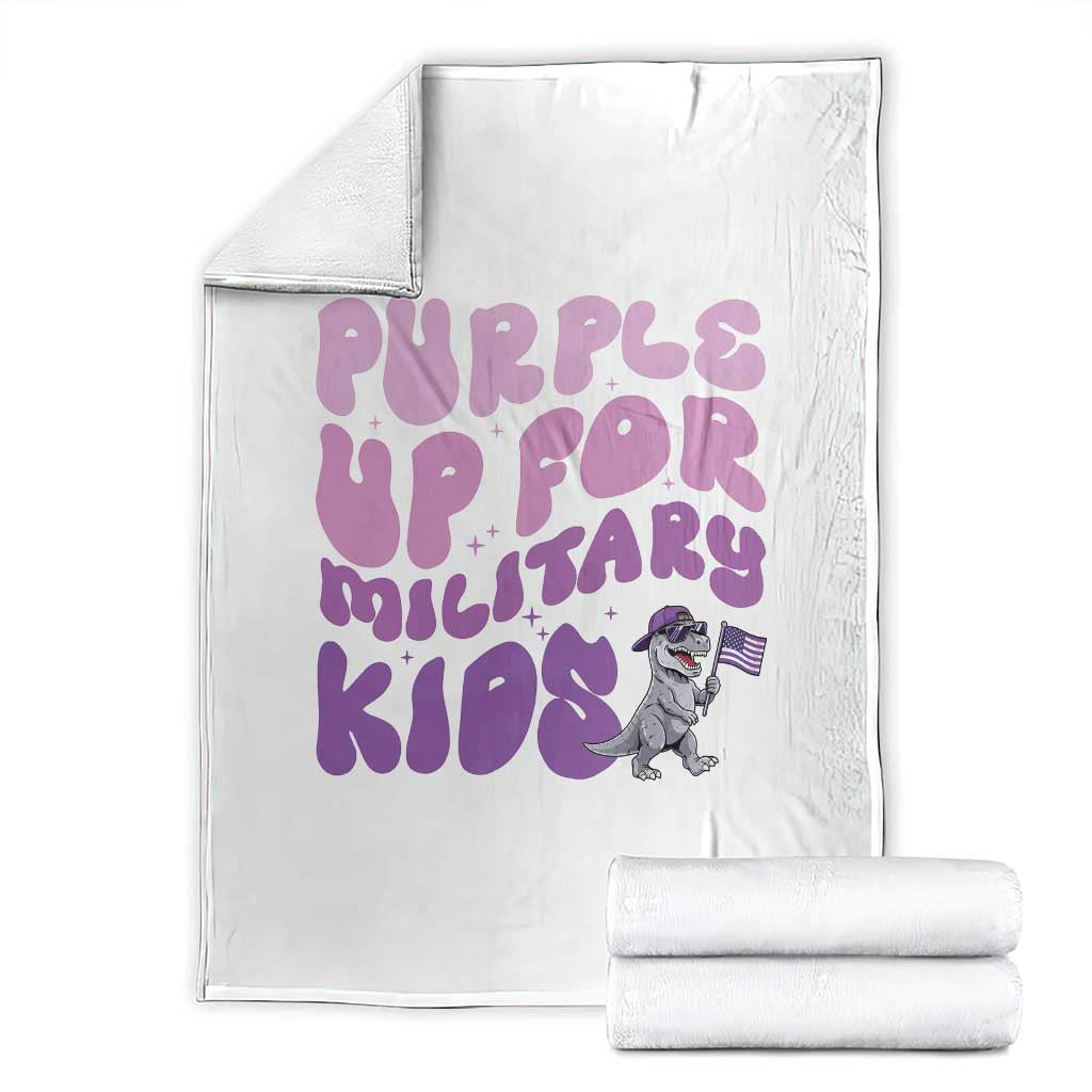 Purple Up For Military Kids Throw Blanket Groovy Dino Dinosaur Military Child Month