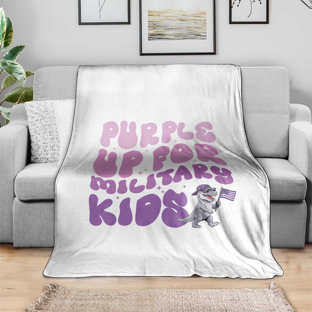 Purple Up For Military Kids Throw Blanket Groovy Dino Dinosaur Military Child Month