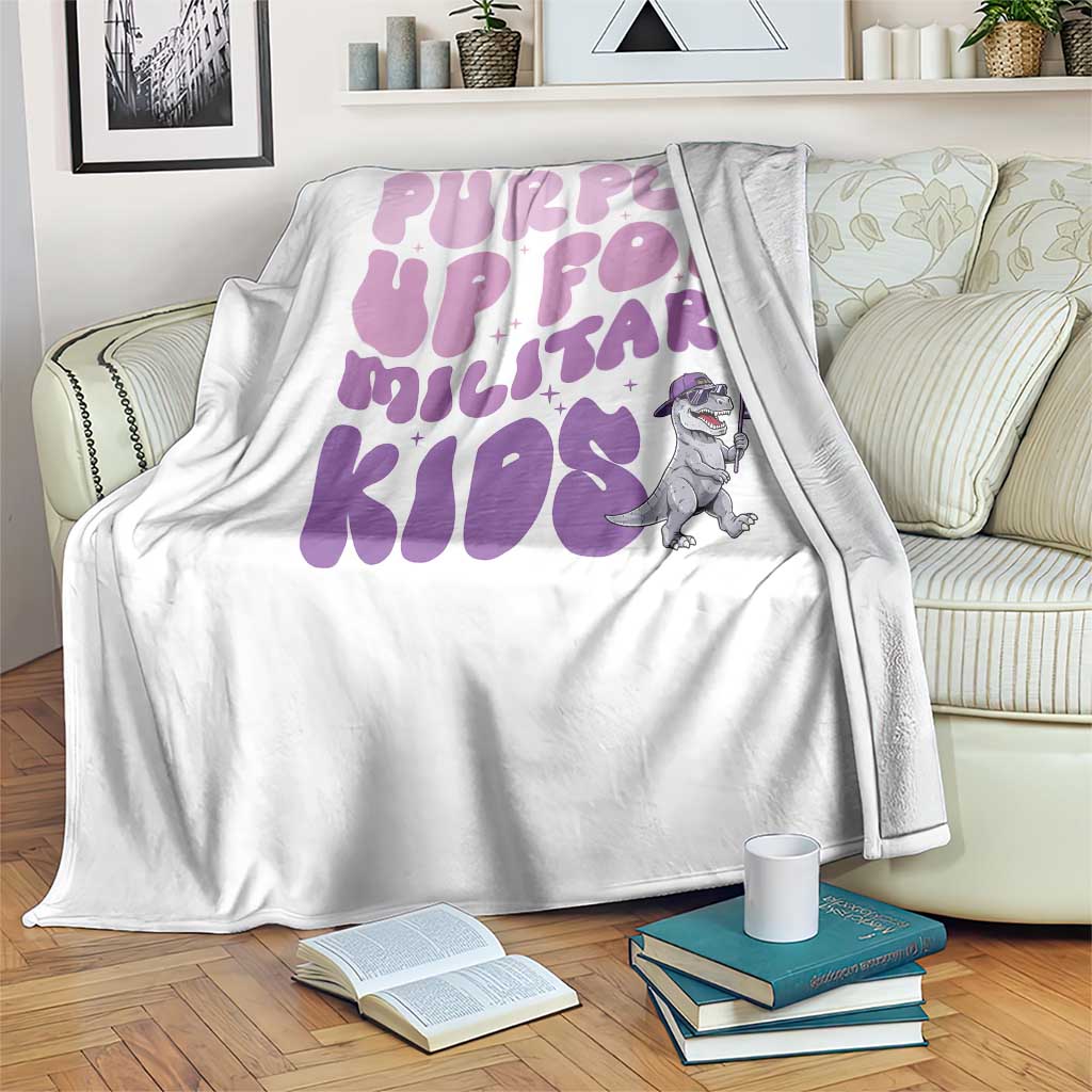 Purple Up For Military Kids Throw Blanket Groovy Dino Dinosaur Military Child Month