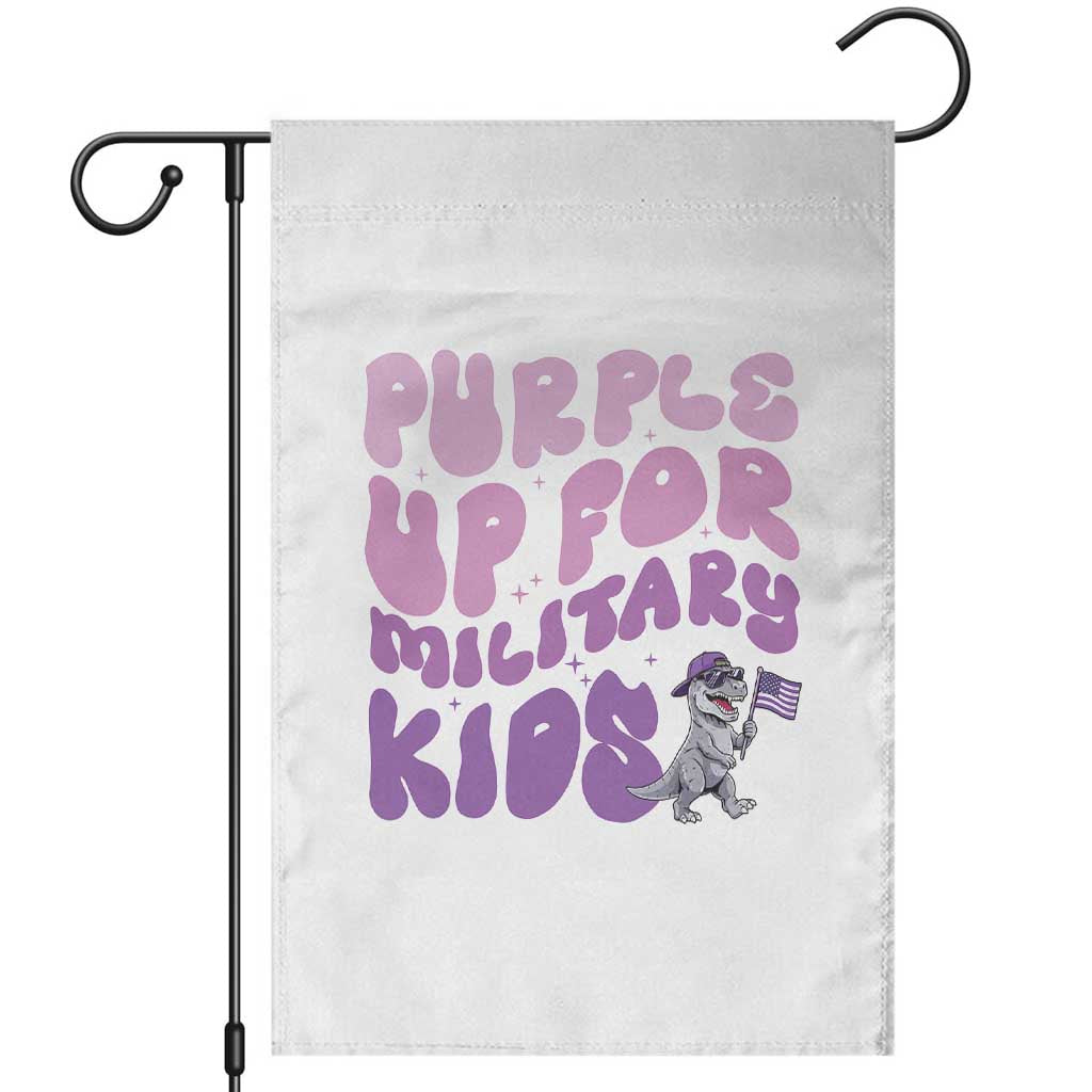 Purple Up For Military Kids Garden Flag Groovy Dino Dinosaur Military Child Month