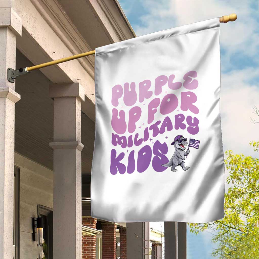 Purple Up For Military Kids Garden Flag Groovy Dino Dinosaur Military Child Month