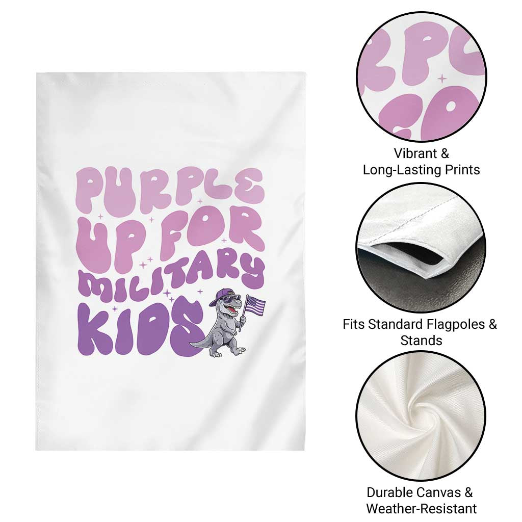 Purple Up For Military Kids Garden Flag Groovy Dino Dinosaur Military Child Month