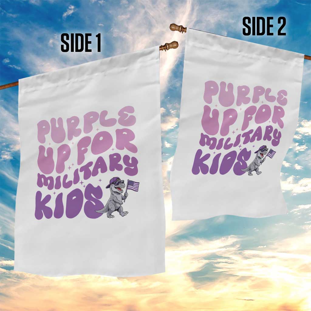 Purple Up For Military Kids Garden Flag Groovy Dino Dinosaur Military Child Month