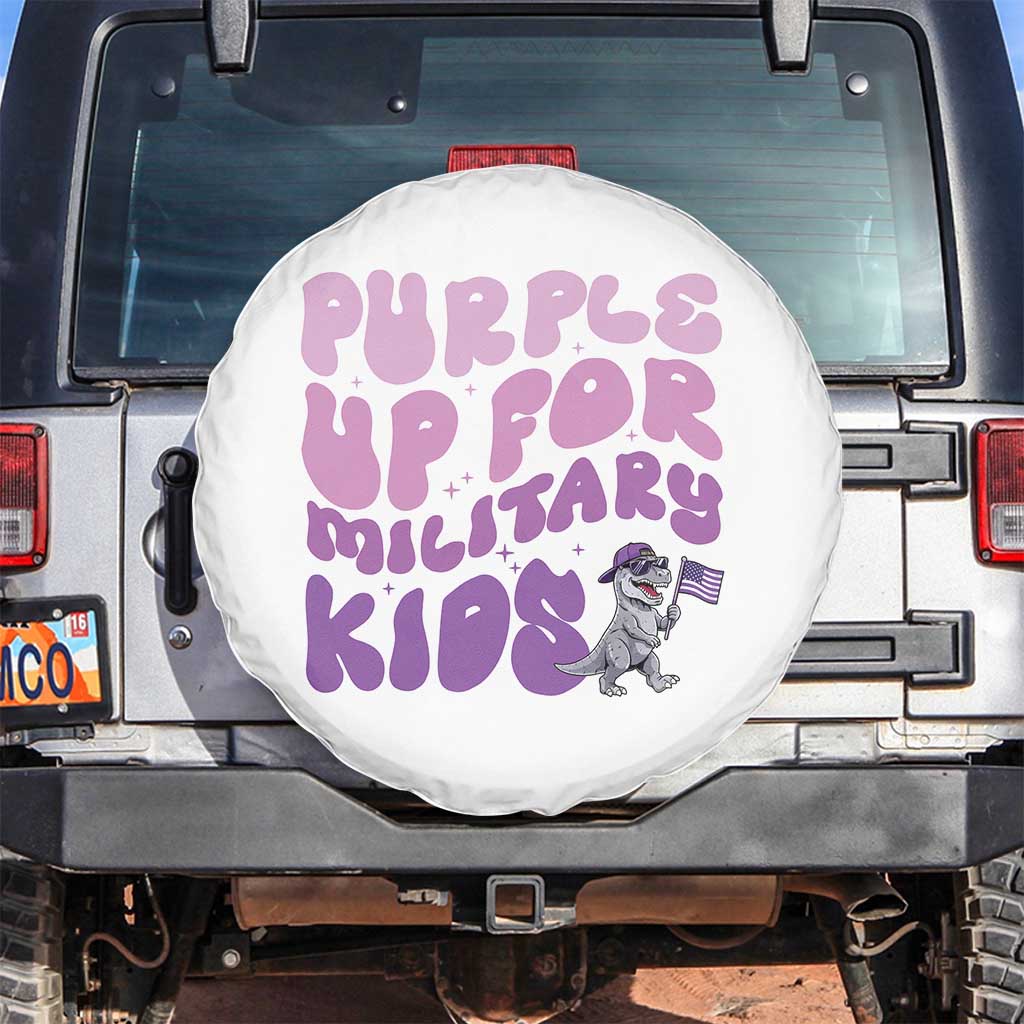 Purple Up For Military Kids Spare Tire Cover Groovy Dino Dinosaur Military Child Month